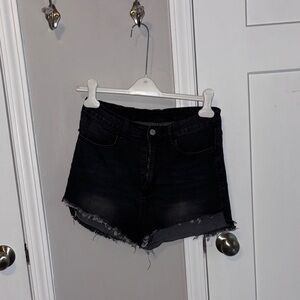 SHEIN Black Frayed Hem Jean Shorts